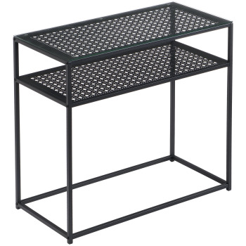 Masă Consola Sticlă Metal Negru // Hol & Depozitare Îngustă